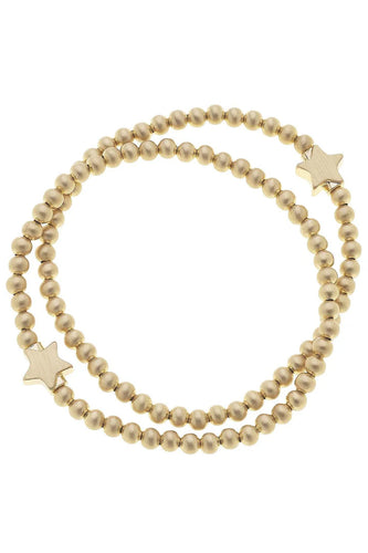 Canvas Isa Star Ball Bead Stretch Bracelet Stack in Gold