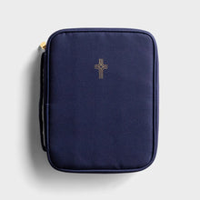 Load image into Gallery viewer, Gold Cross Canvas Bible Cover - Navy