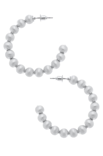 Canvas Jasper Ball Bead Hoop Earrings in Silver