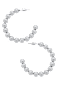 Canvas Jasper Ball Bead Hoop Earrings in Silver
