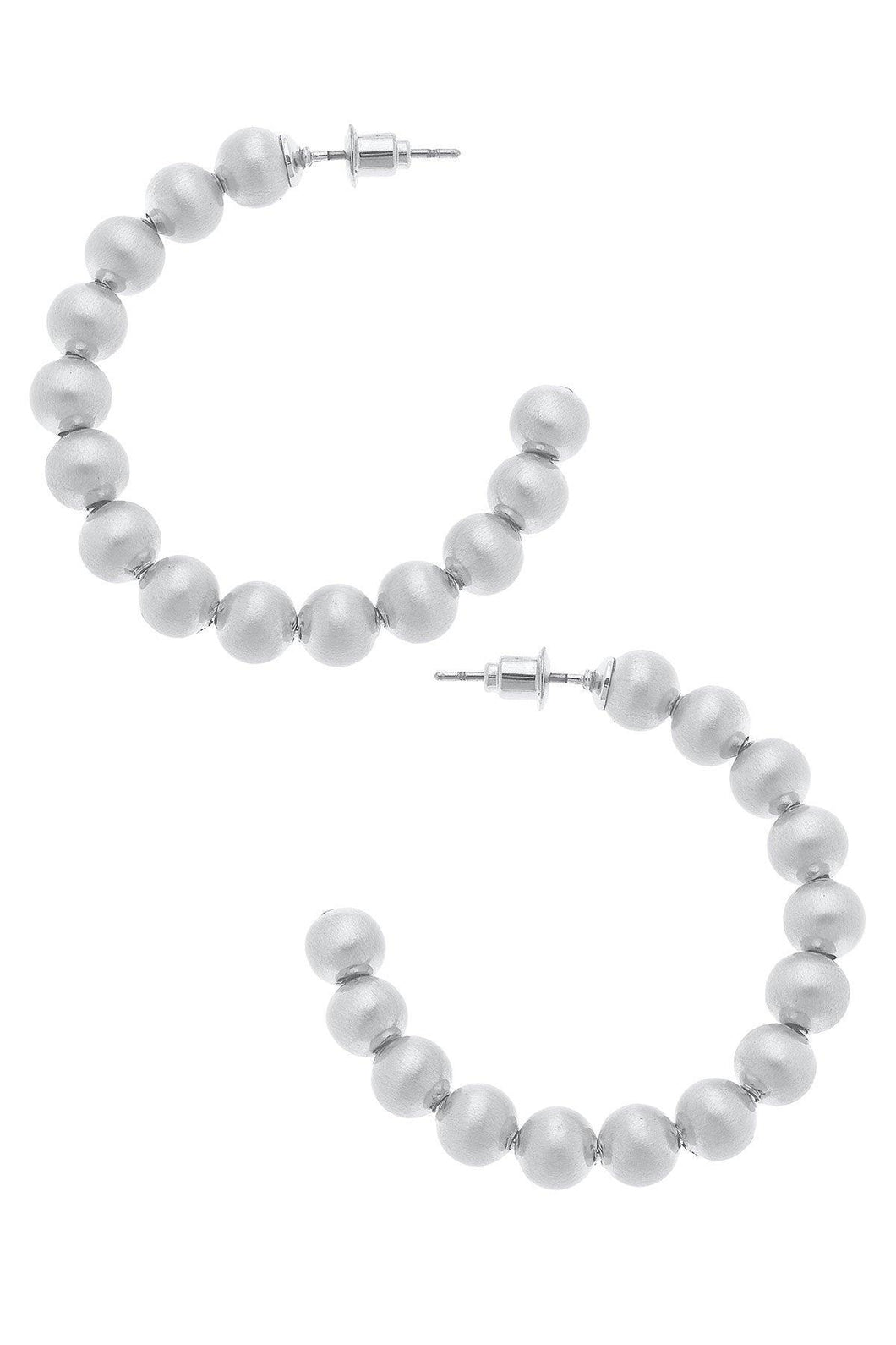 Canvas Jasper Ball Bead Hoop Earrings in Silver