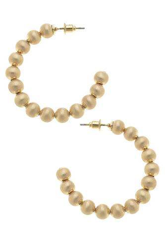 Canvas Jasper Ball Bead Hoop Earrings in Gold