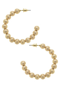 Canvas Jasper Ball Bead Hoop Earrings in Gold