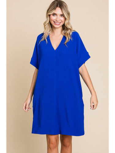 Timeless Ribbed T-Shirt Dress - Royal