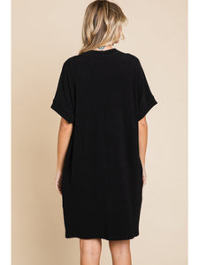 Timeless Ribbed T-Shirt Dress - Black