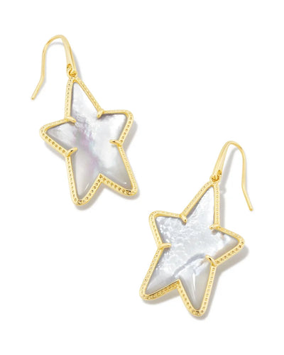 Kendra Scott Ada Gold Star Drop Earrings in Ivory Mother of Pearl