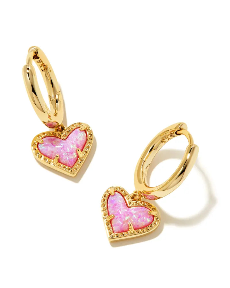 Kendra Scott Ari Heart Gold Huggie Earrings in Bubblegum
