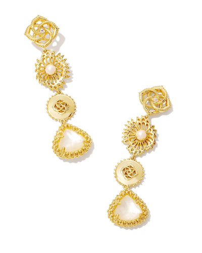 Kendra Scott Brielle Gold Drop Earrings in Ivory Mother of Pearl