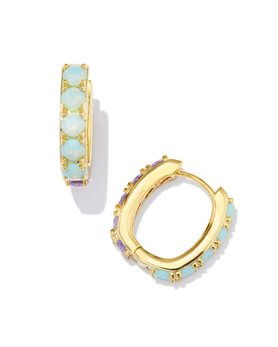 Kendra Scott Chandler Gold Huggie Earrings in Green Lilac Mix