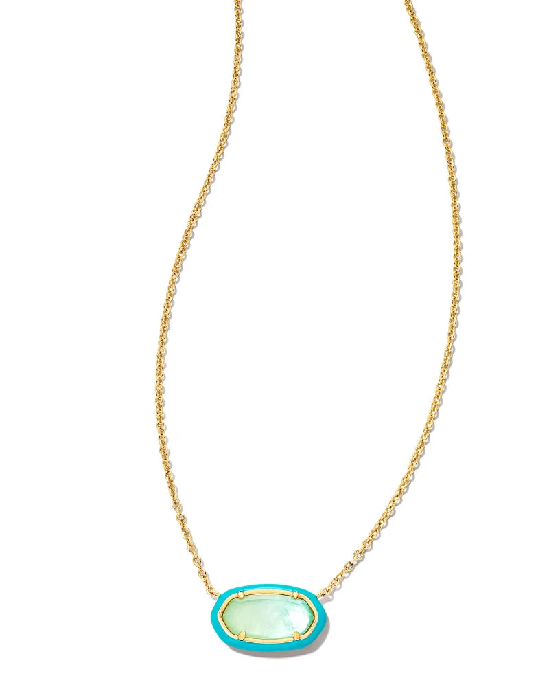 Kendra Scott Elisa Gold Enamel Short Pendant Necklace in Sea Green Ombre Illusion