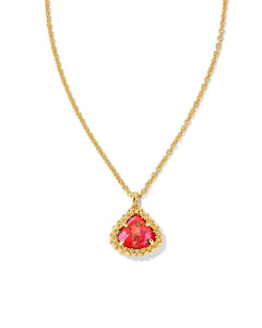 Kendra Scott Framed Kendall Gold Short Pendant Necklace in Bronze Veined Red Fuchsia