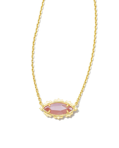 Kendra Scott Genevieve Gold Short Pendant Necklace in Luster Plated Pink Cat's Eye Glass