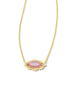Kendra Scott Genevieve Gold Short Pendant Necklace in Luster Plated Pink Cat's Eye Glass