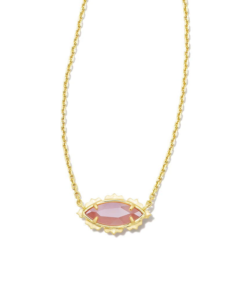 Kendra Scott Genevieve Gold Short Pendant Necklace in Luster Plated Pink Cat's Eye Glass