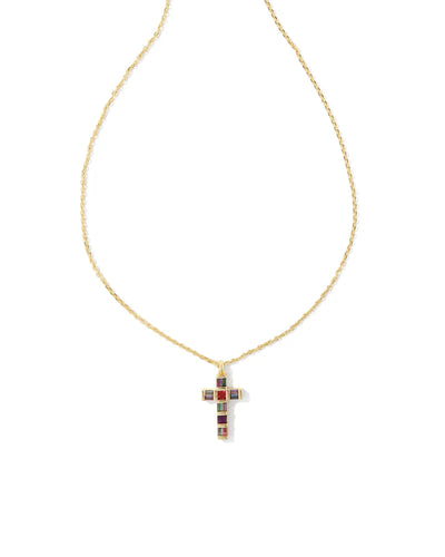 Kendra Scott Gracie Cross Gold Pendant Necklace in Multi Mix