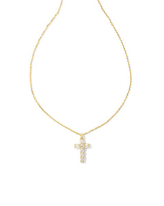 Kendra Scott Gracie Cross Gold Pendant Necklace in White Crystal