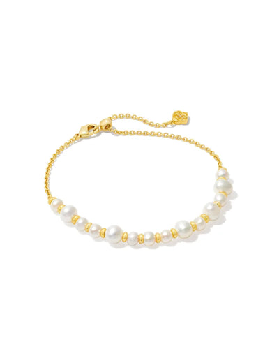 Kendra Scott Jovie Gold Beaded Delicate Chain Bracelet in White Pearl