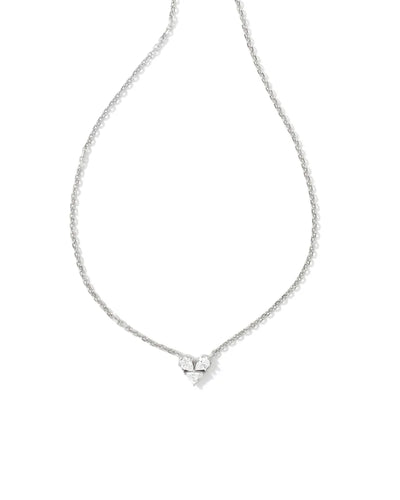 Kendra Scott Katy Heart Silver Short Pendant Necklace in White Crystal