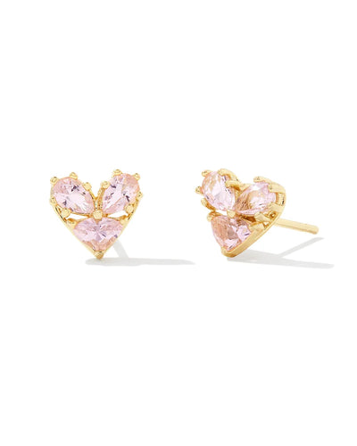 Kendra Scott Katy Heart Gold Stud Earrings in Pink Glass