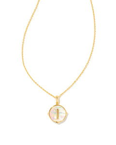 Letter I Gold Disc Reversible Pendant Necklace in Iridescent Abalone by Kendra Scott