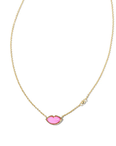 Kendra Scott Lips Gold Pendant Necklace in Hot Pink Mother of Pearl