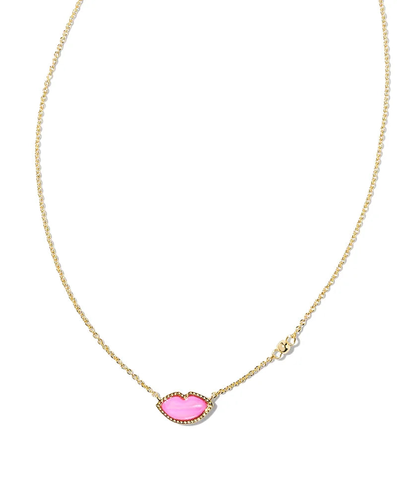 Kendra Scott Lips Gold Pendant Necklace in Hot Pink Mother of Pearl