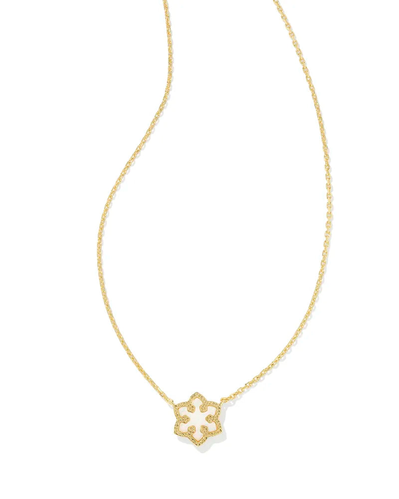 Kendra Scott Snowflake Gold Short Pendant Necklace in White Kyocera Opal