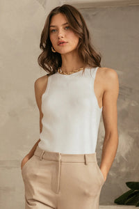 Spring Staple Fitted Tank - White