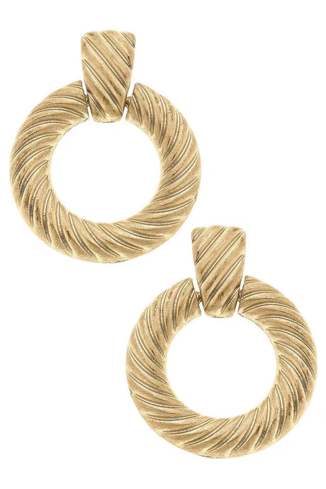 Canvas Kyra Twisted Metal Drop Hoop Earrings in Worn Gold