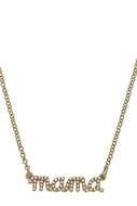 Canvas Mama Pearl Studded Script Necklace in Worn Gold