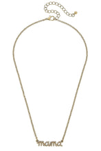 Load image into Gallery viewer, Canvas Mama Pearl Studded Script Necklace in Worn Gold