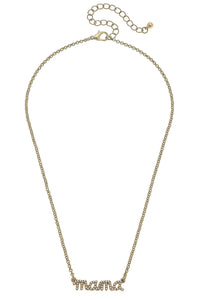Canvas Mama Pearl Studded Script Necklace in Worn Gold