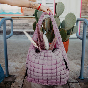 Oversized Quilted Hobo Tote - Mauve