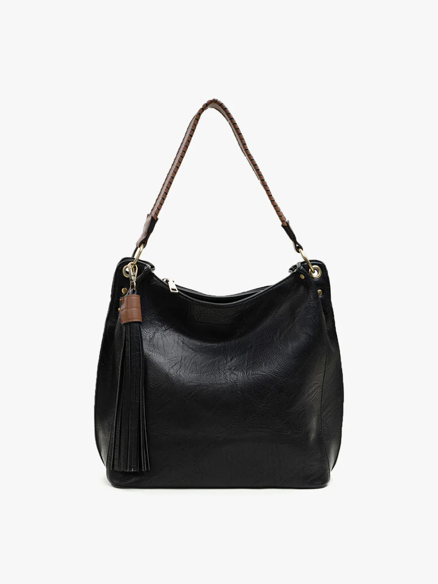 Amber Three Compartment Hobo Bag - Black