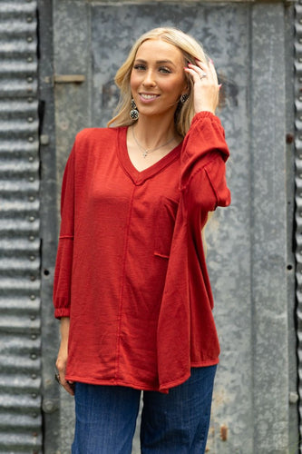 Annie Oversized Top - Garnet Wine *Curvy*