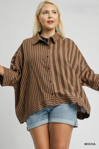 Denise Striped Button Down - Mocha
