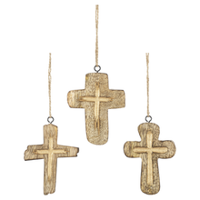 Load image into Gallery viewer, Ganz Carved Cross Christmas Ornament