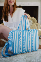 Load image into Gallery viewer, Blue Stripe Ruffle Weekender Bag