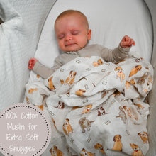 Load image into Gallery viewer, Woof Woof Muslin Swaddle Blanket