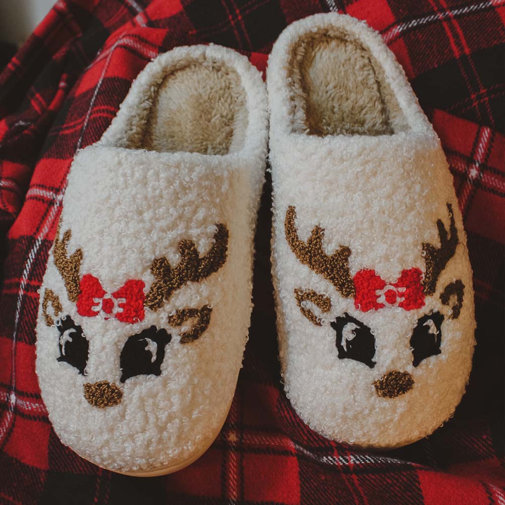 Reindeer Face Christmas Slippers