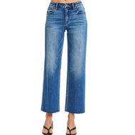 Risen Jeans - Mid Rise Crop Straight Clean Cut Hem Jeans