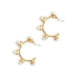 Viv & Lou Gold Pearl Textured Hoop Earrings