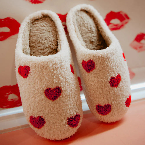 Red Hearts House Slippers