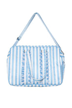 Load image into Gallery viewer, Blue Stripe Ruffle Weekender Bag
