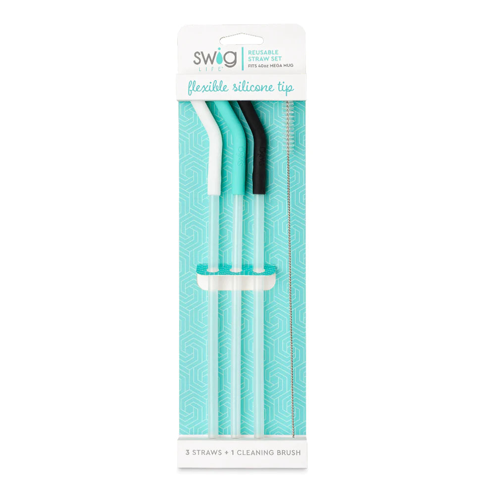 Swig Clear/Aqua Reusable Straw Set