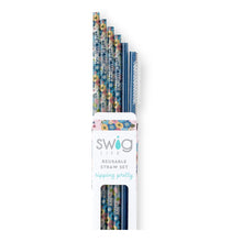 Load image into Gallery viewer, Swig Reusable Straw Set - Bella Rosa + Navy Glitter