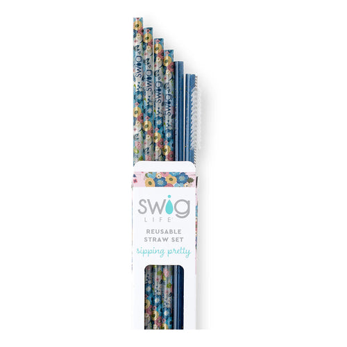 Swig Reusable Straw Set - Bella Rosa + Navy Glitter