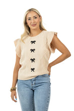 Load image into Gallery viewer, Ruffle Sleeve Bow Knit Top - Tan