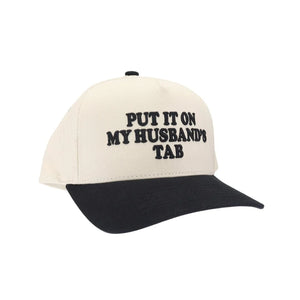 "Put It On My Husband's Tab" Puff Embroidered Trucker Hat - Black