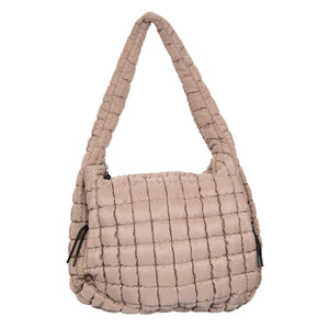 Oversized Quilted Hobo Tote - Tan